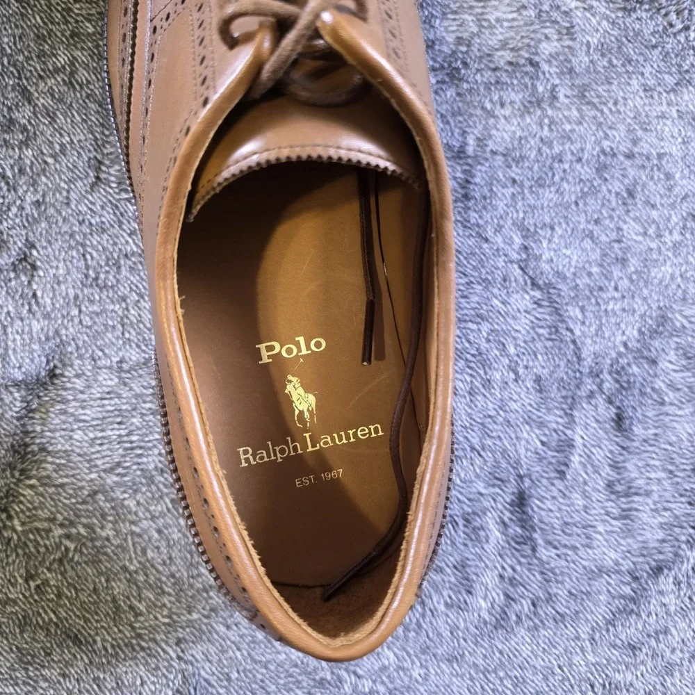 Polo Ralph Lauren Asher Wingtip Brown Leather Dress Shoes Size 8 D 41690-D24
